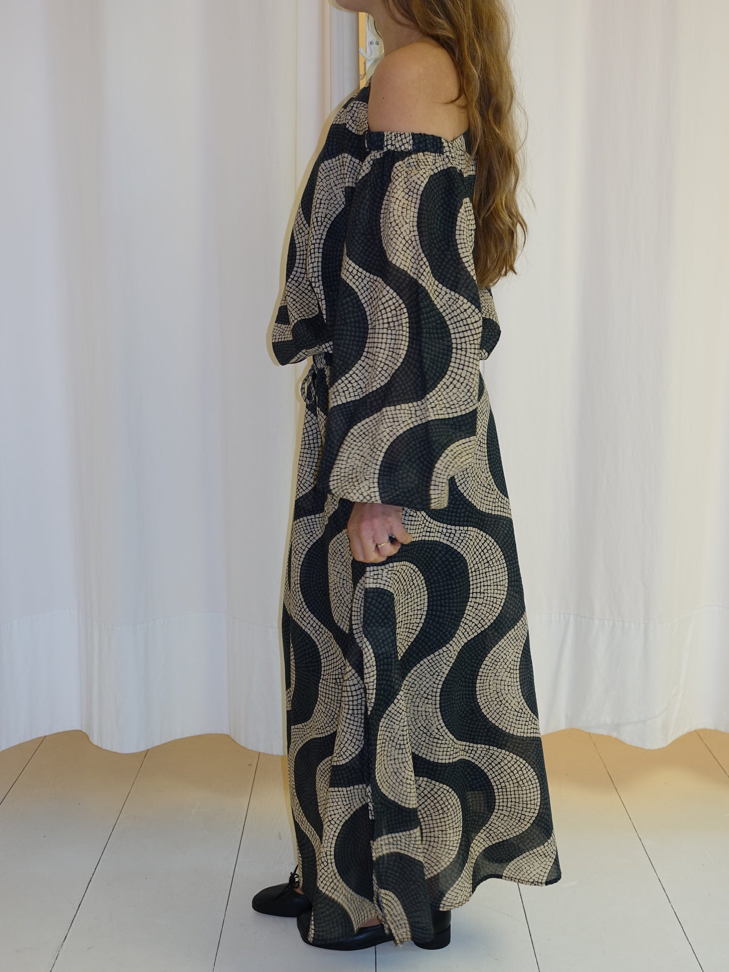 ALAYIA DRESS BLACK BEIGE TILE