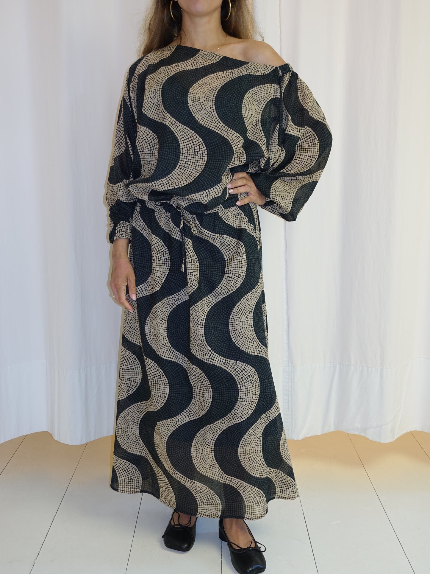 ALAYIA DRESS BLACK BEIGE TILE