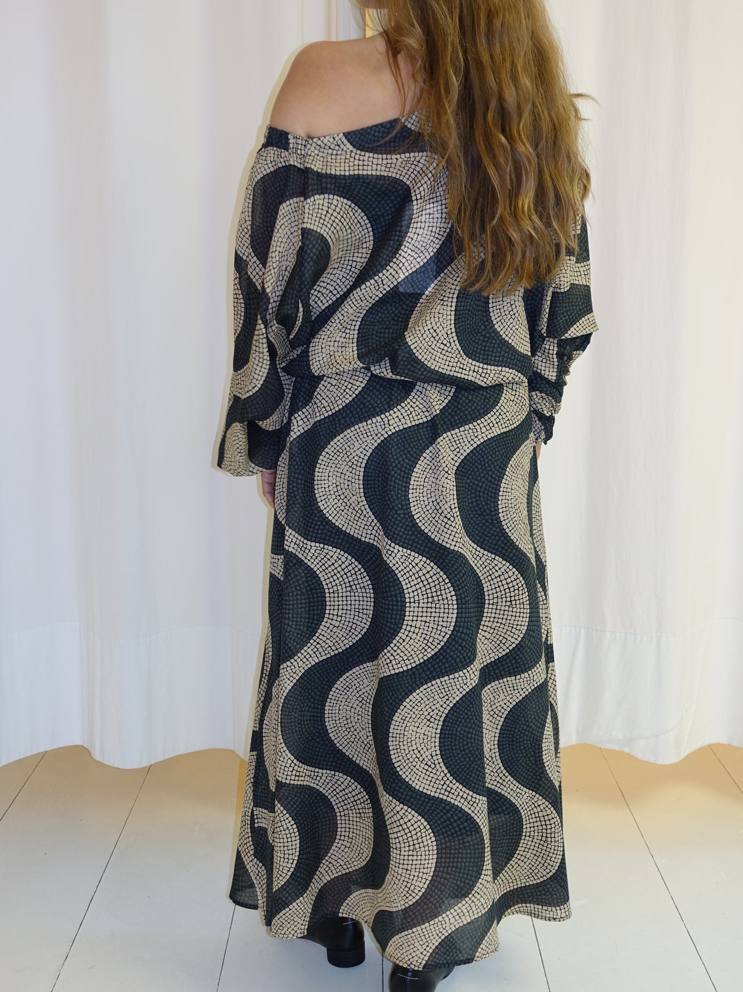 ALAYIA DRESS BLACK BEIGE TILE