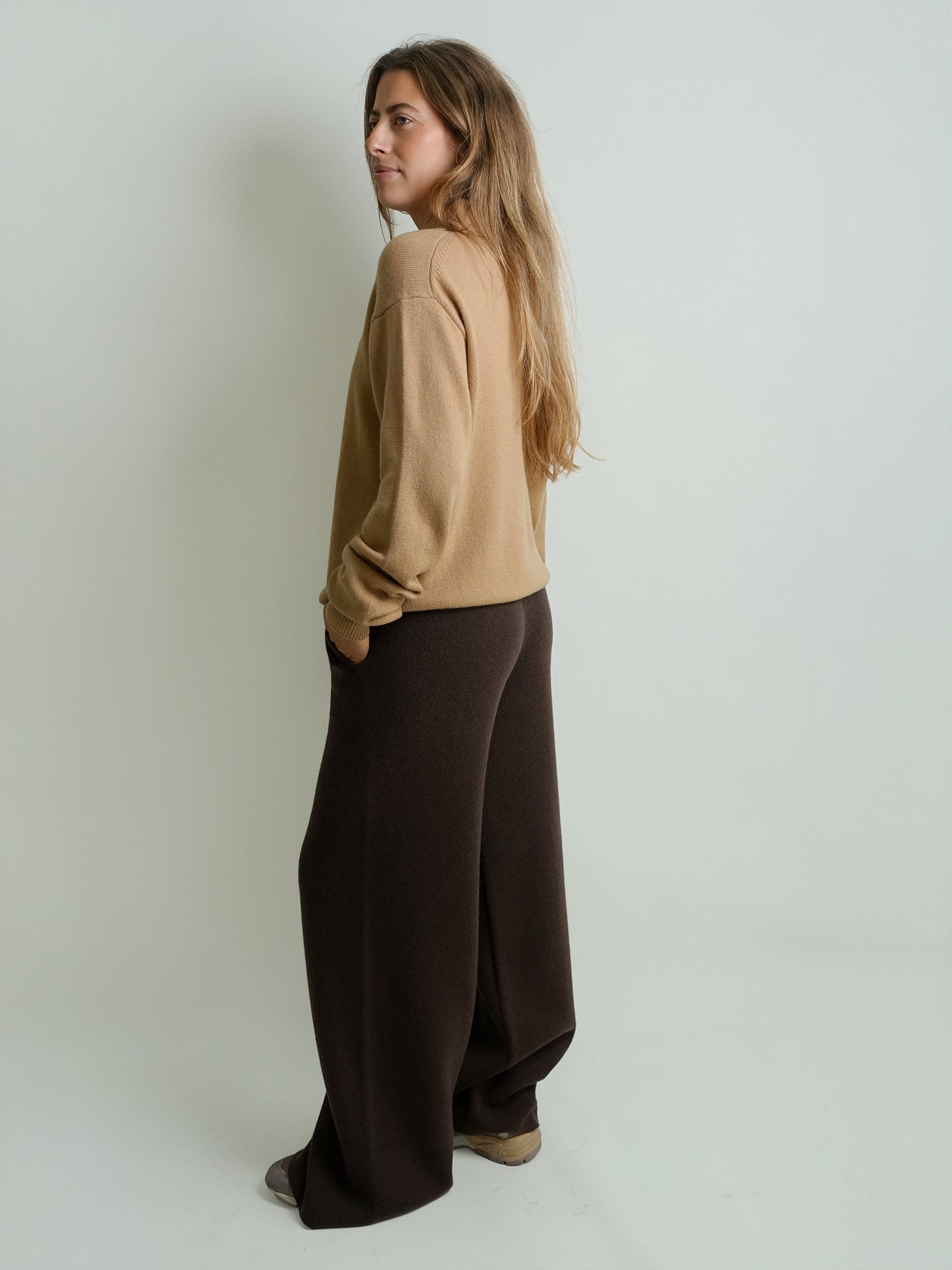 DRAWSTRING PANTS WOOL CASHMERE DARK BROWN