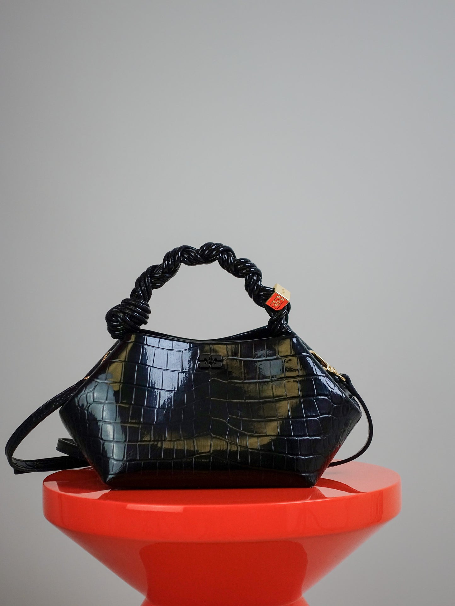 GANNI BOU BAG SMALL PATENT CROCO BLACK