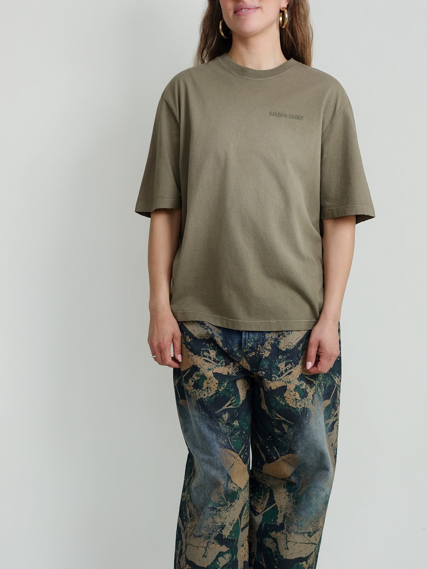 UNISEX T-SHIRT DYED GAUZE BLEACHED WASHED BEIGE