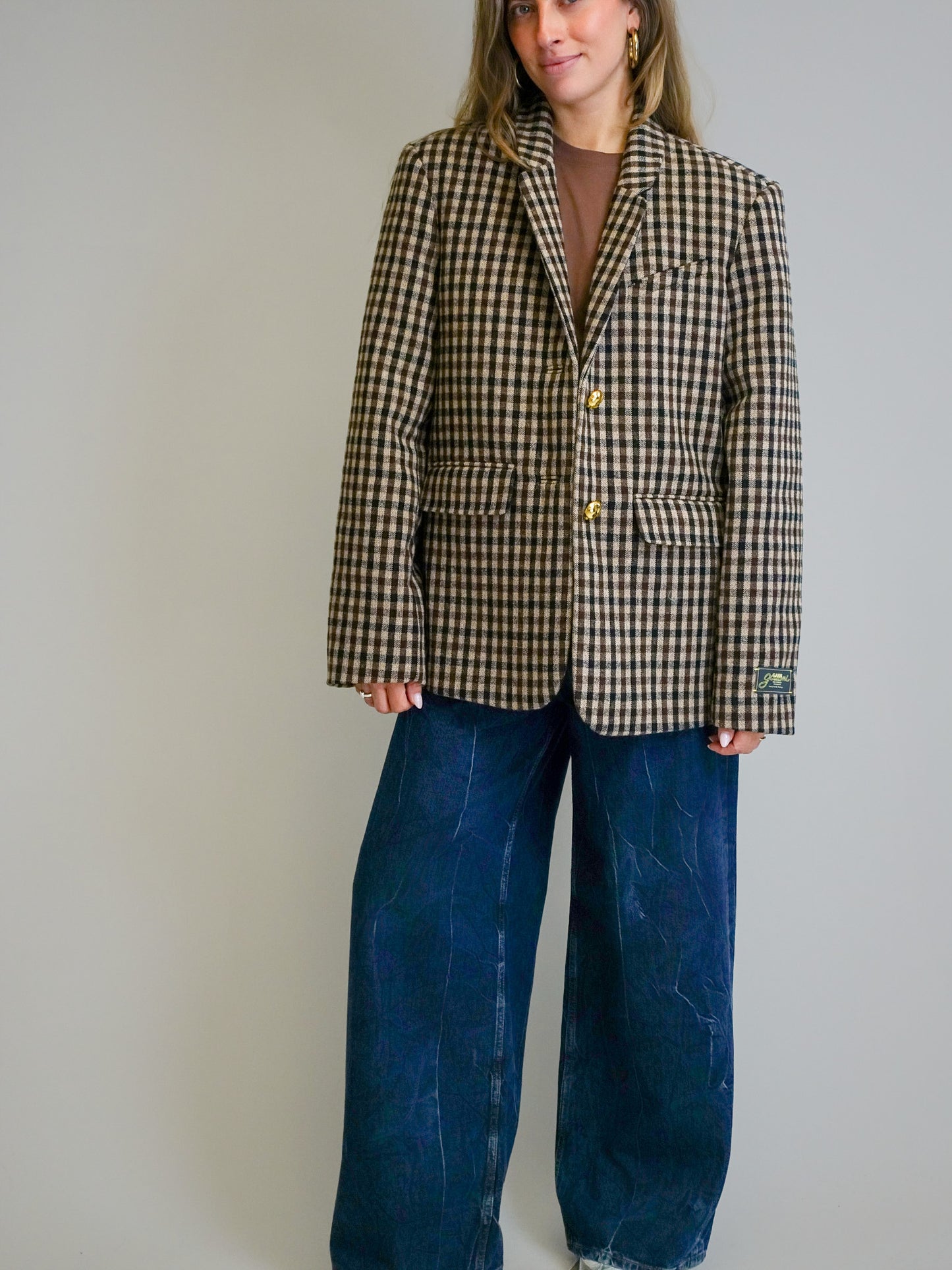 CHECK WOOL MIX OVERSIZED BLAZER CHICORY COFFEE