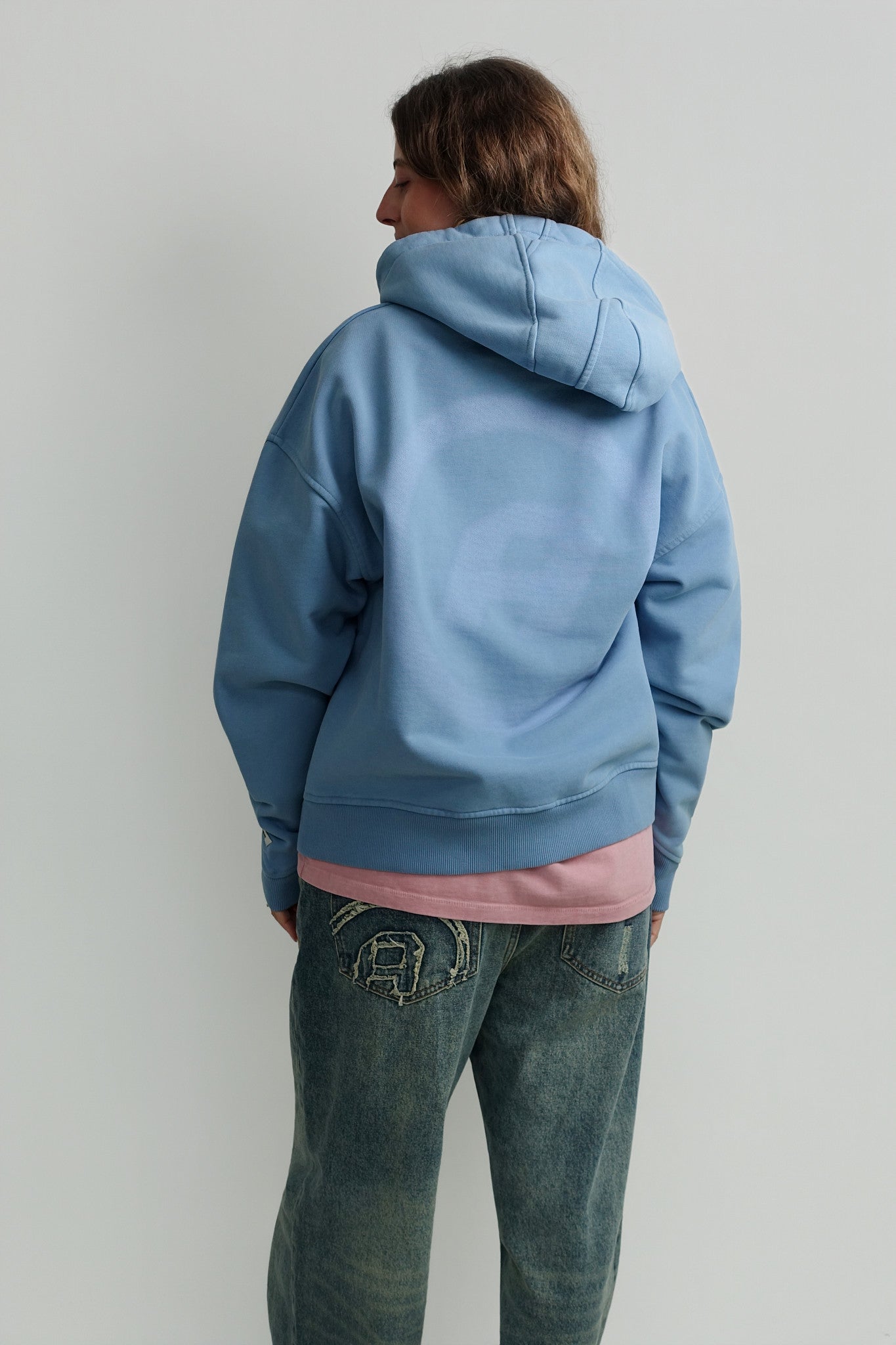 DOUBLE WASHED A LOGO HOODIE WASHED BLUE