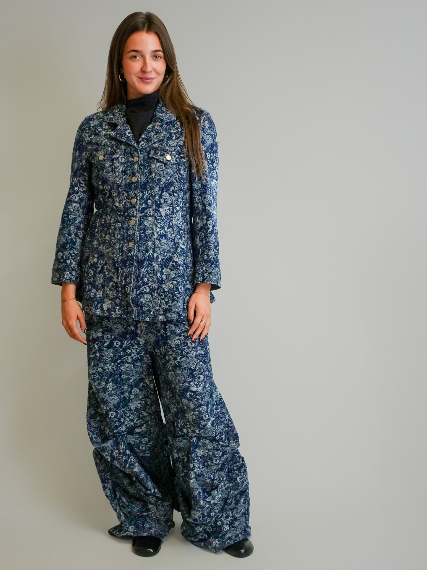 TAPESTRY DENIM FITTED BLAZER MID BLUE STONE