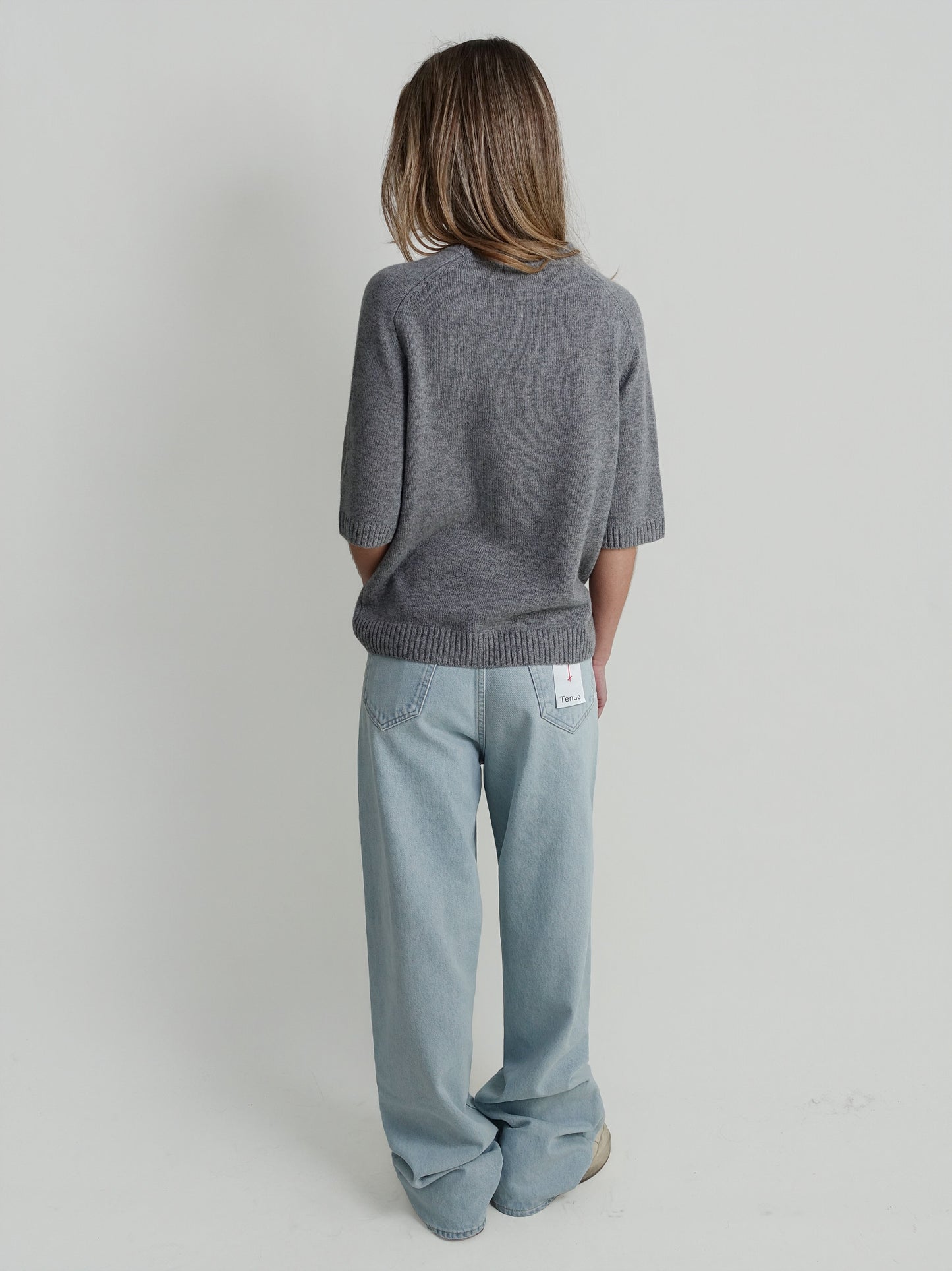 DARA SHORT-SLEEVE CREWNECK TOP GRAY MELANGE