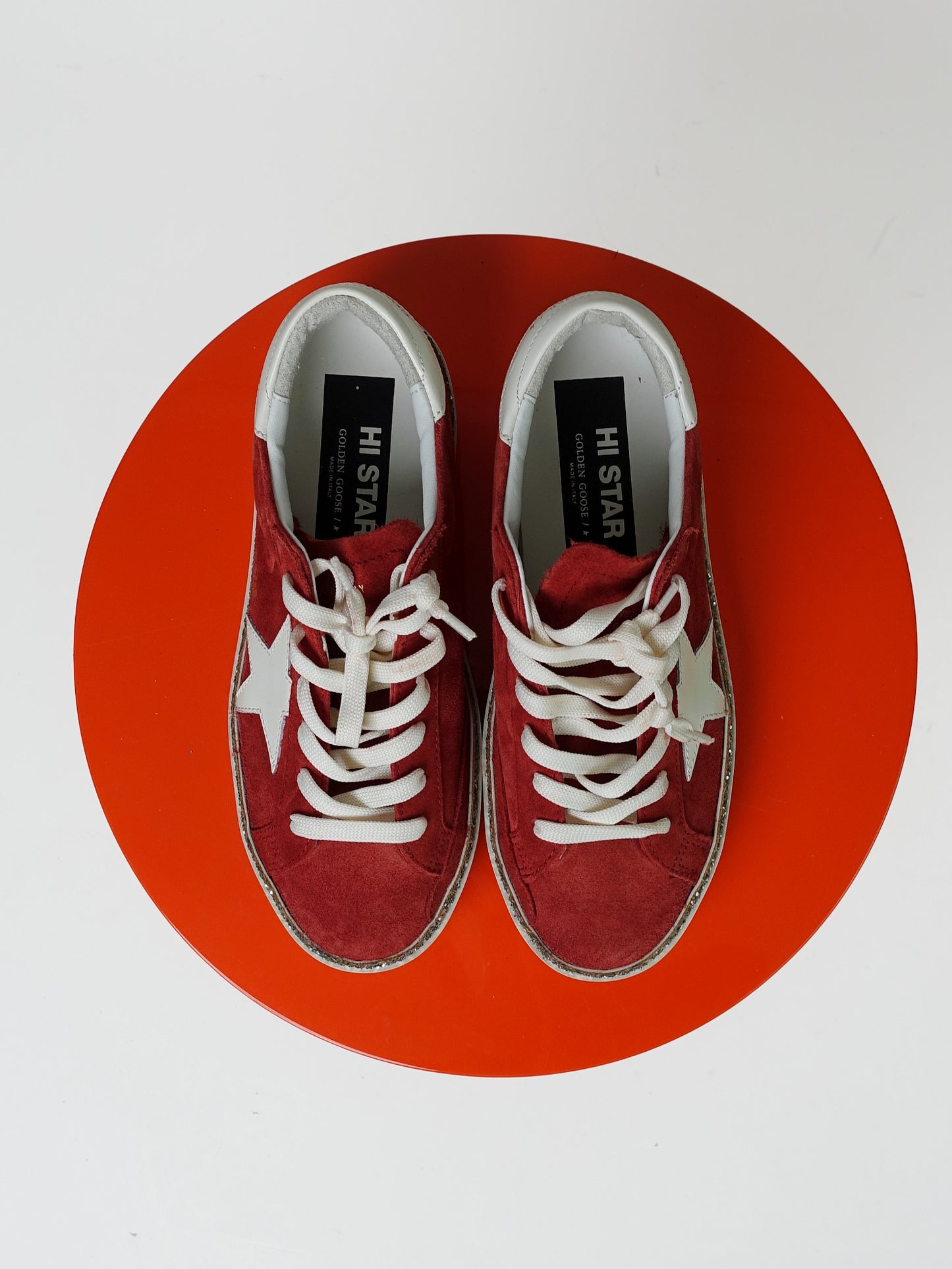 HI STAR SUEDE UPPER LEATHER STAR AND HEEL WITH GLITTER FOXING RED RUST/WHITE