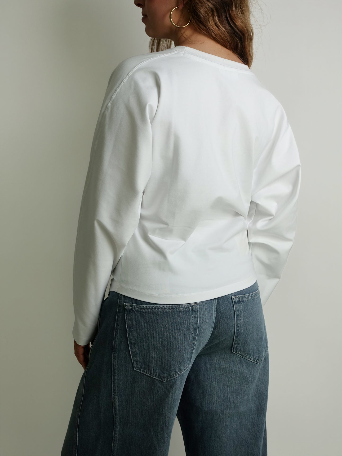 HEAVY STRETCH COTTON DRAPED BLOUSE BRIGHT WHITE