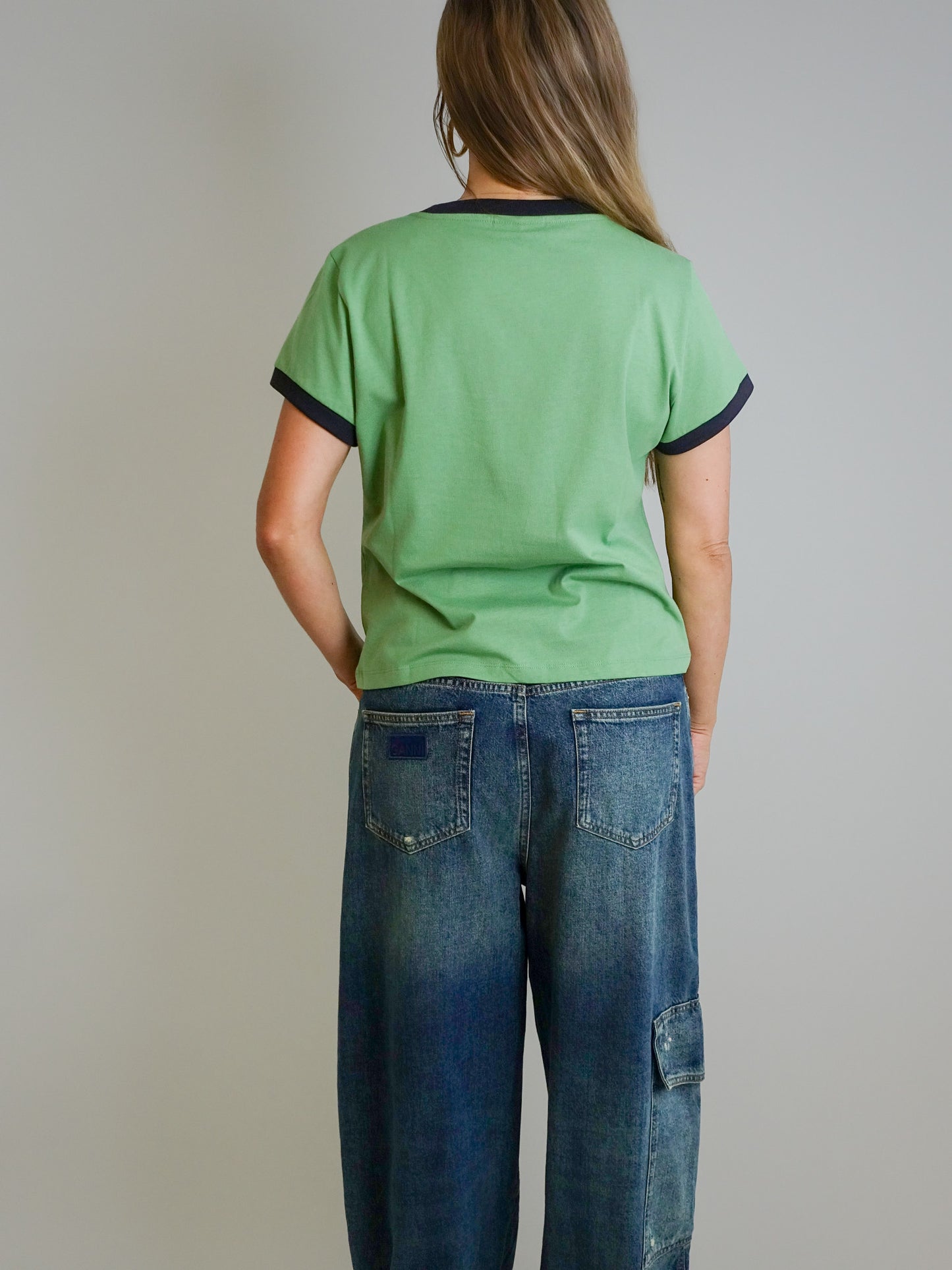 BASIC COTTON JERSEY PEONY BABY FIT T-SHIRT STONE GREEN