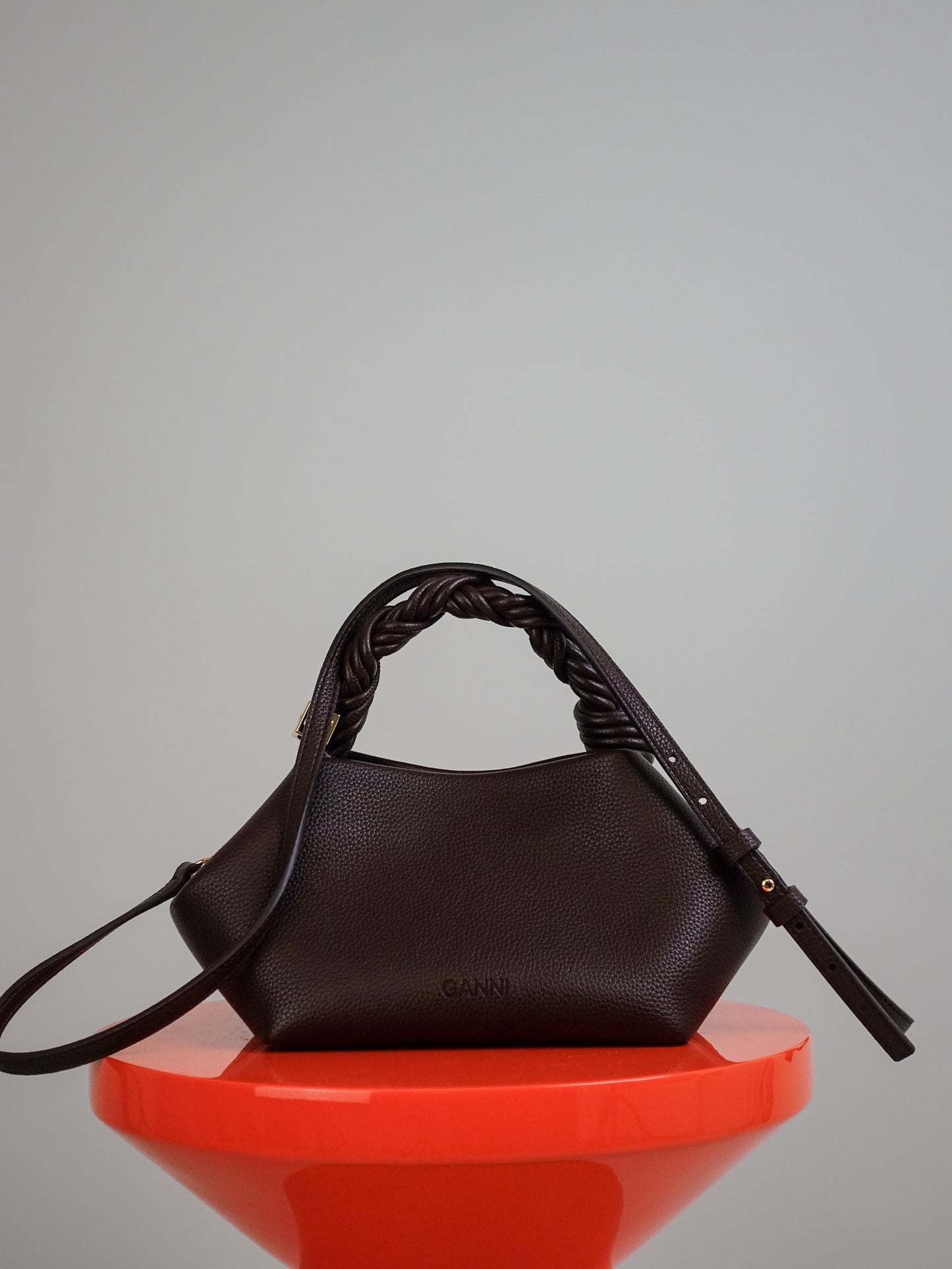 GANNI BOU BAG SMALL GRAINED CHICORY COFFEE