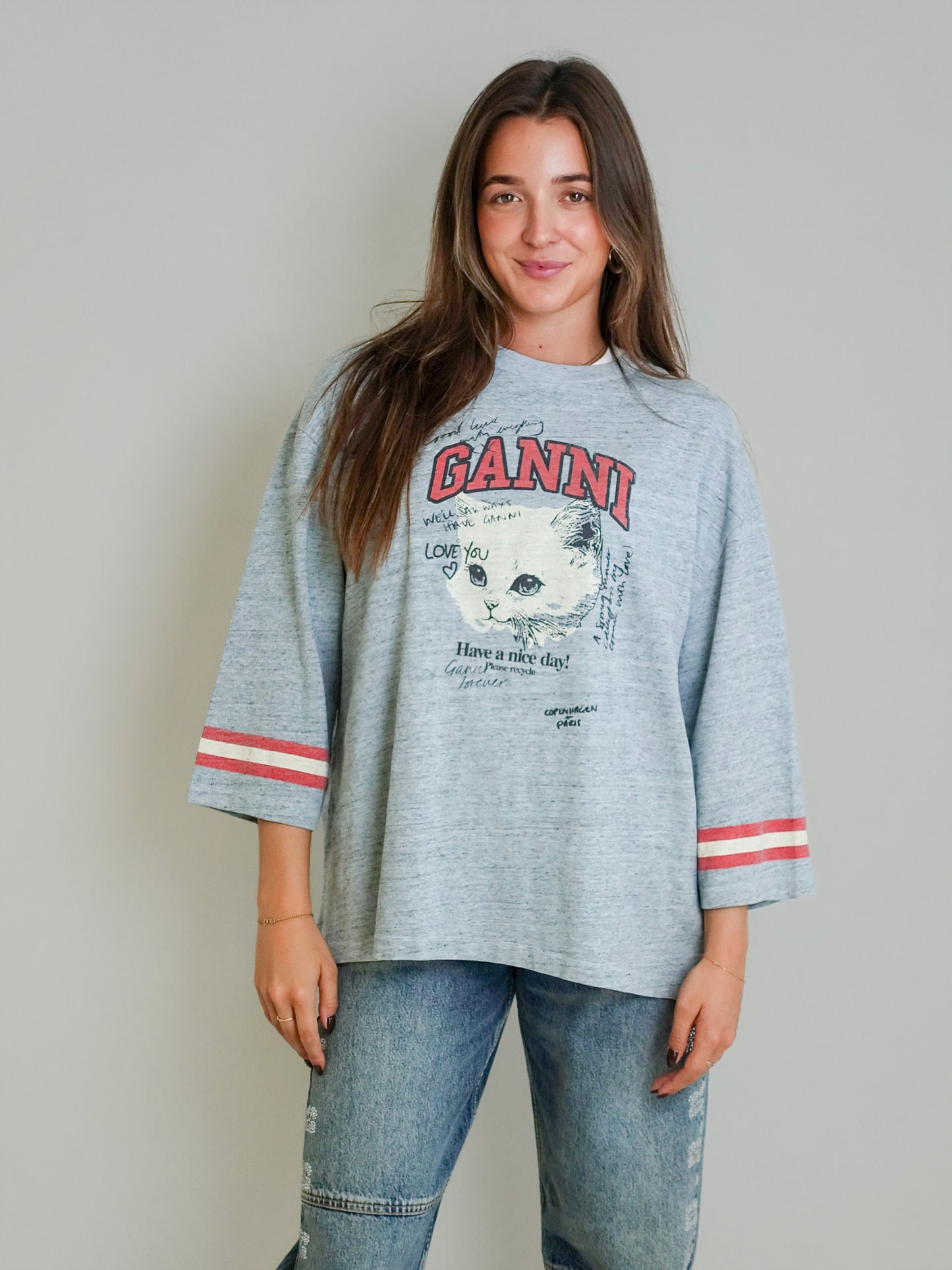 OVERDYED COTTON MELANGE 3/4 SLEEVE BABY BLUE