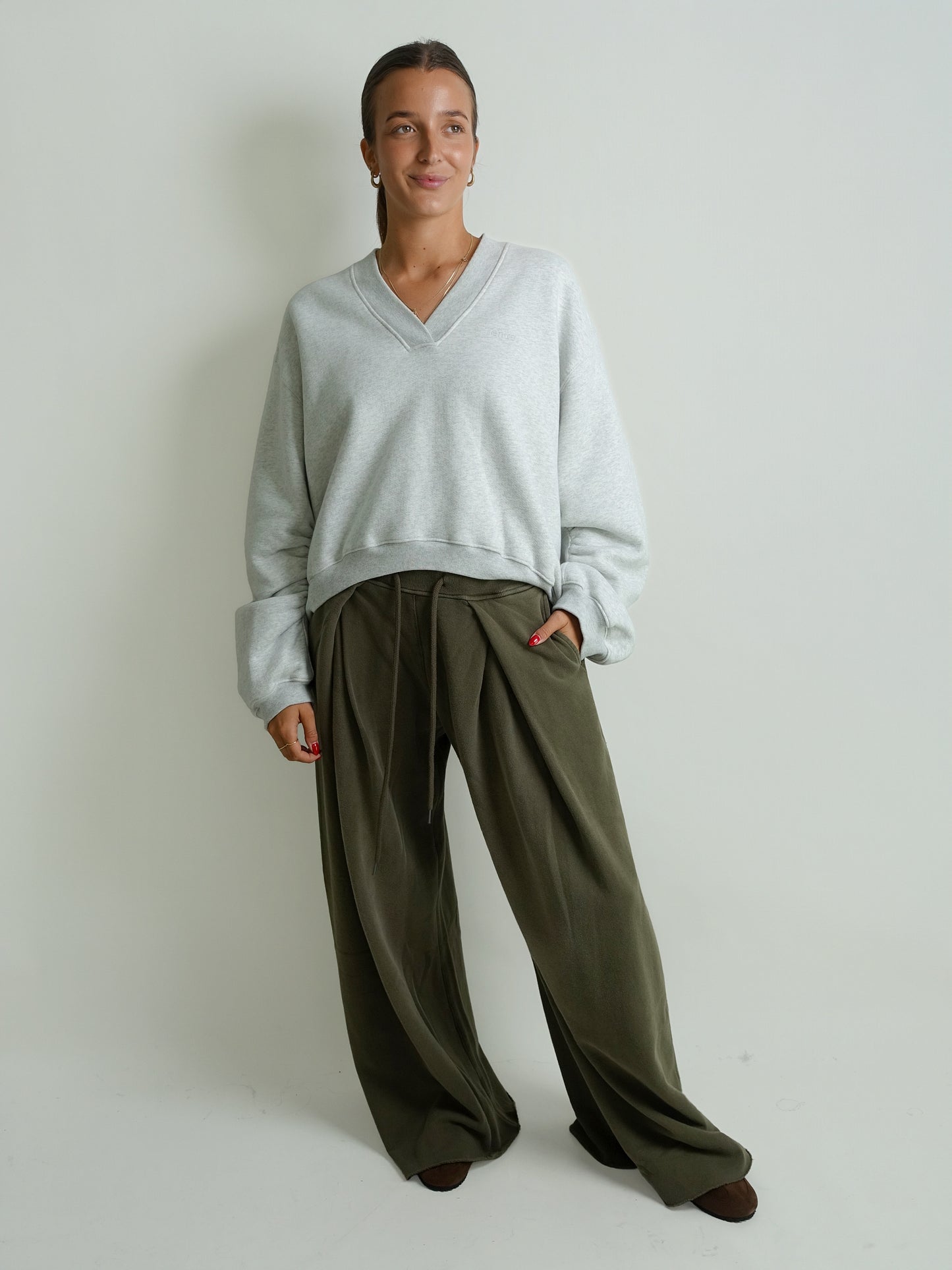 QUINN V-NECK SWEAT LIGHT GREY MELANGE