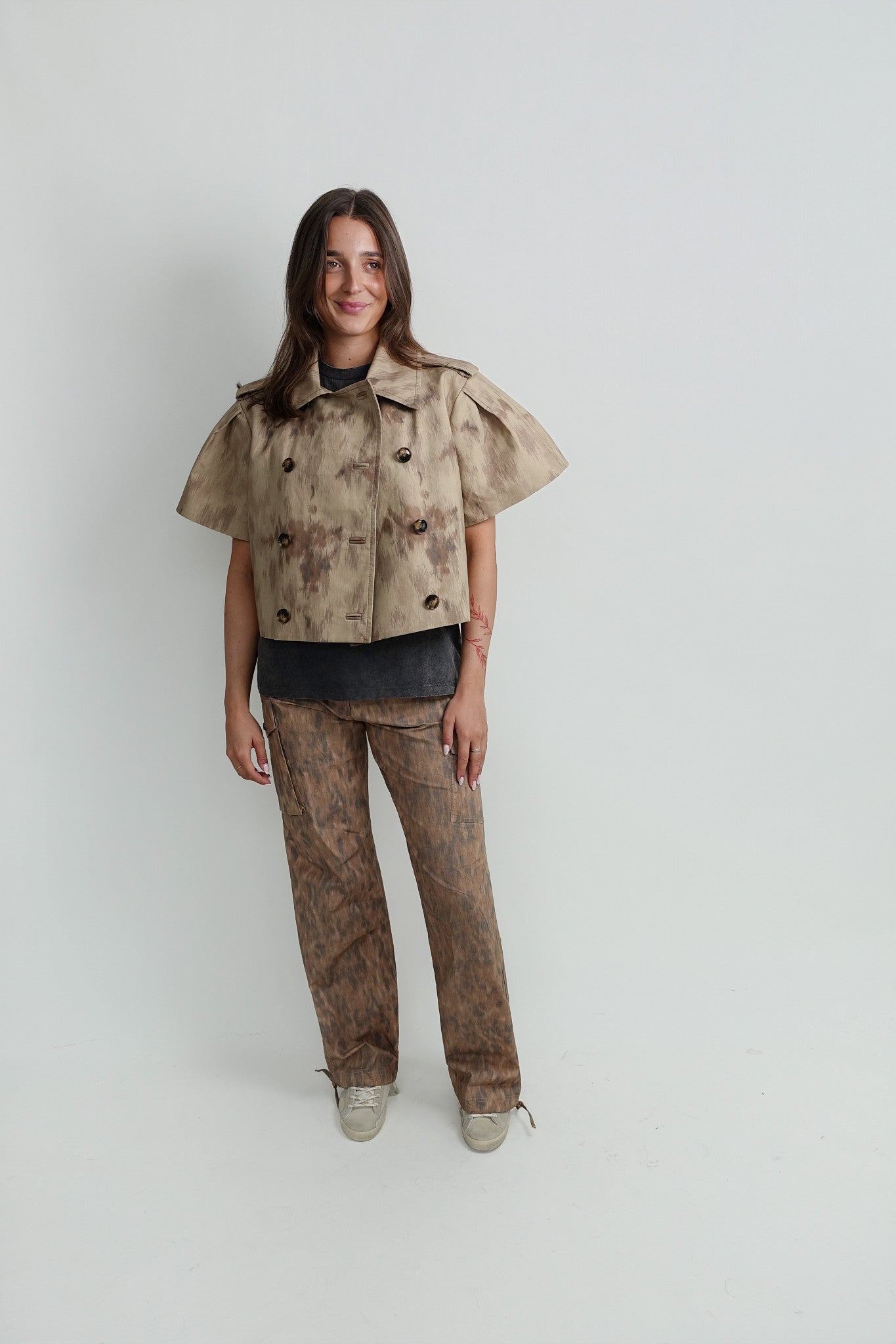 DOUBLE COTTON SHORT SLEEVED JACKET PRINTED WARM SAND