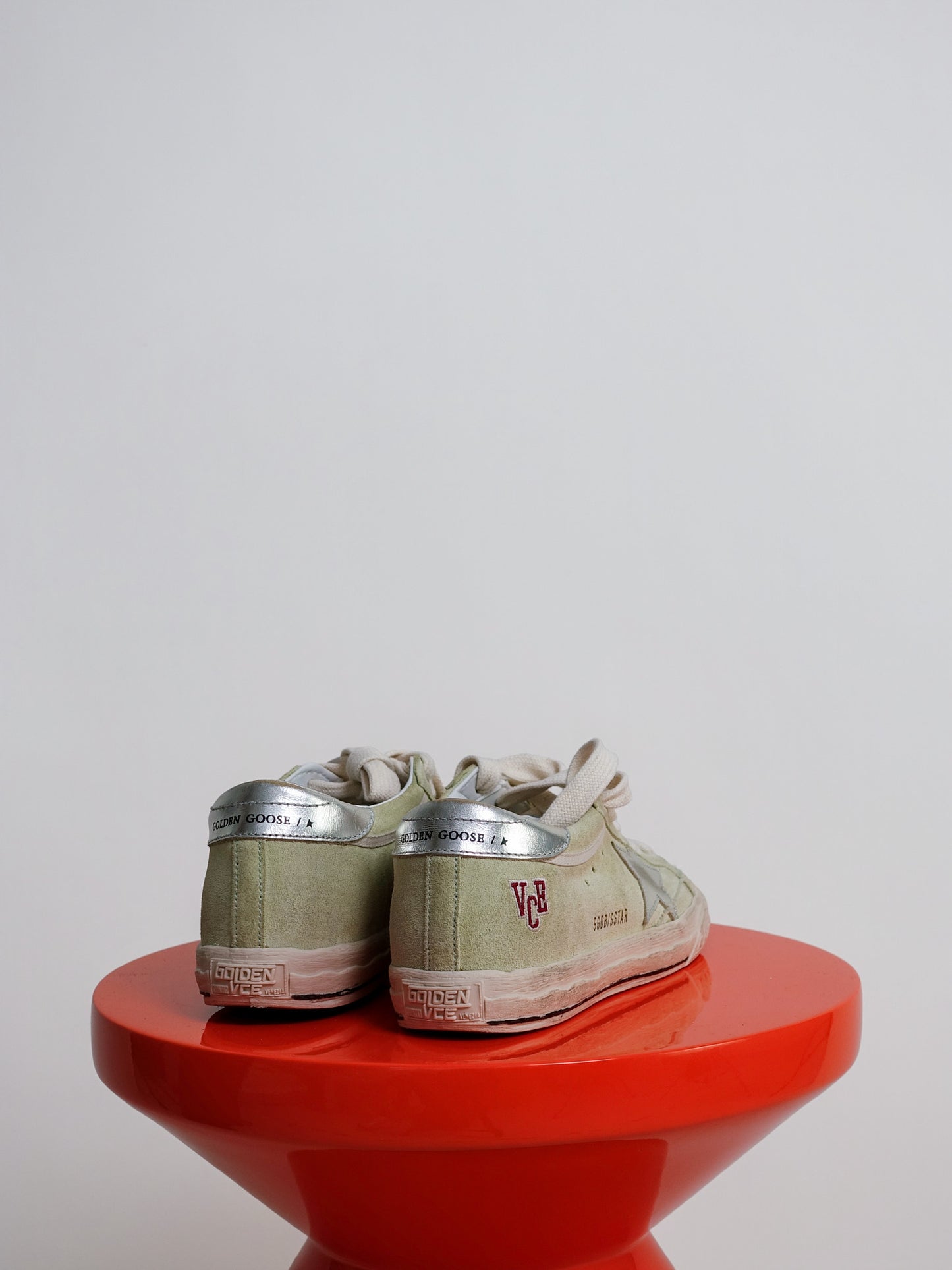 SUPER-STAR WITH LIST DESTROYED FOXING SUEDE UPPER AND TOE LAMINATED STAR AND HEEL NILE GREEN/SILVER