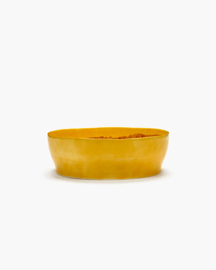 SALAD BOWL YELLOW STRIPES RED FEAST