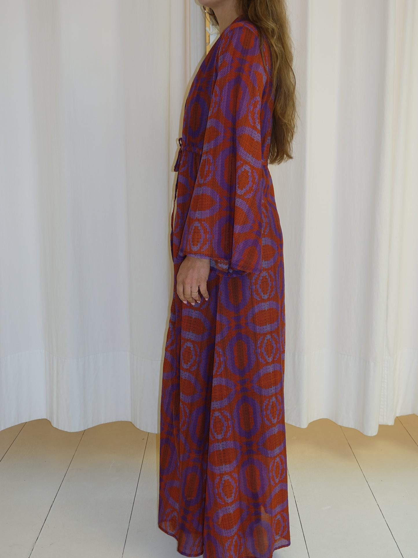 MILA KAFTAN ORANGE PURPLE EMBROIDERY