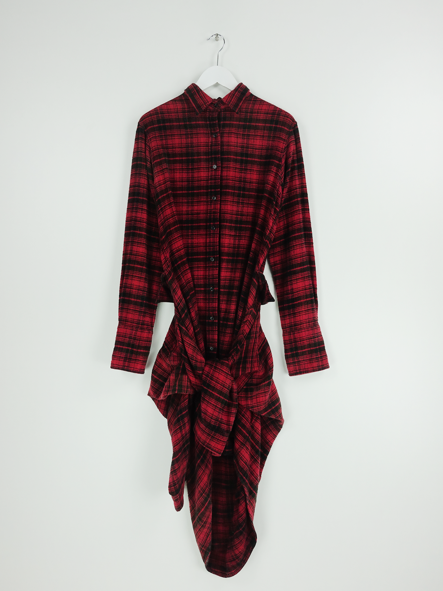 TIE SHIRTDRESS RED/ECRU PLAID