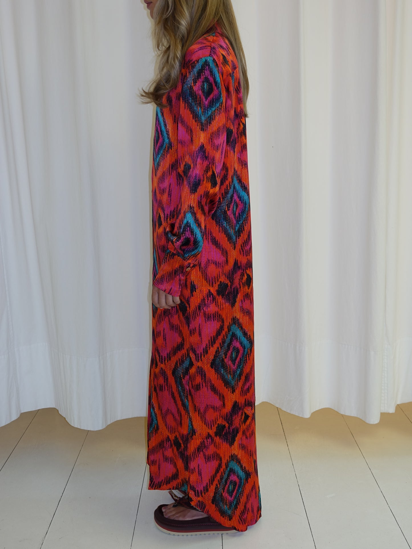 SILK SHIRT DRESS ORANGE FUCHSIA IKAT
