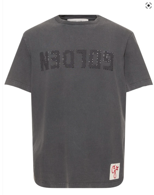 GOLDEN GOOSE GOLDEN M'S REGULAR T-SHIRT DISTRESSED COTTON JERSEY WITH LOGO ANTHRACITE