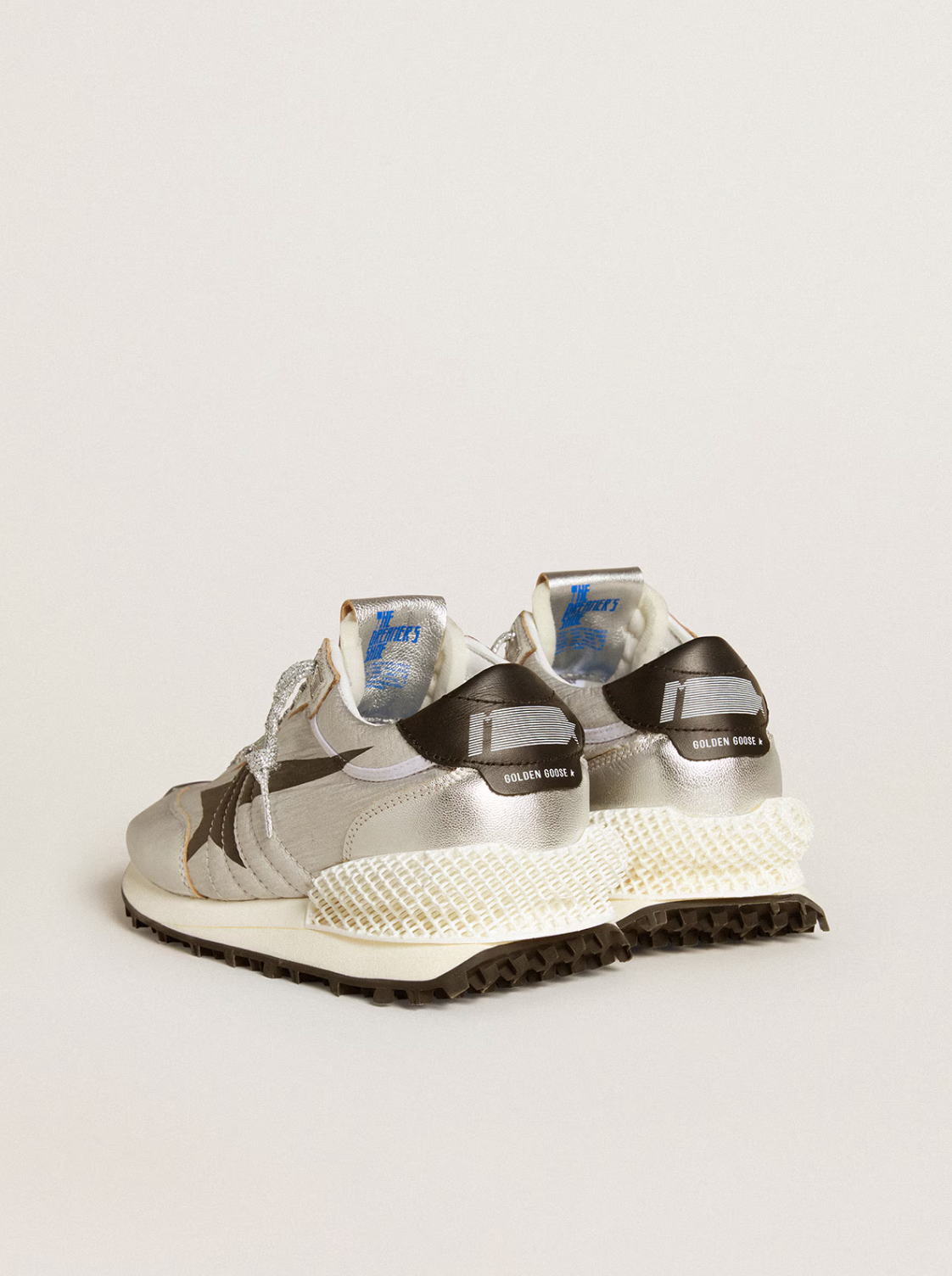 RUNNING MARATHON NYLON UPPER LAMINATED TOE AND SPUR PRINTED STAR LEATHER HEEL SILVER/BLACK