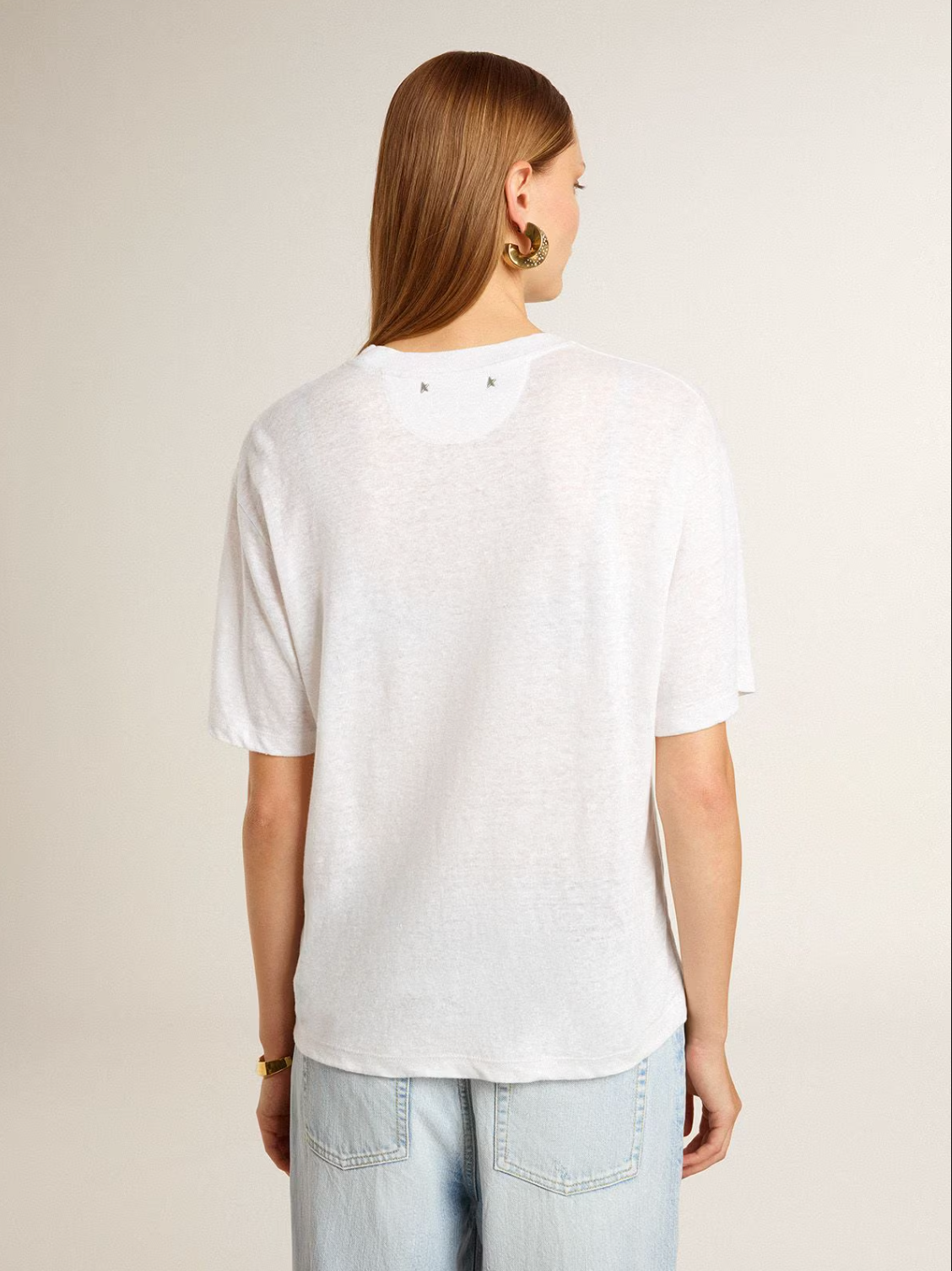 JOURNEY W'S BOXY T-SHIRT LIGHT LINEN JERSEY WITH INTERNAL PRINTED HERITAGE WHITE/BLACK