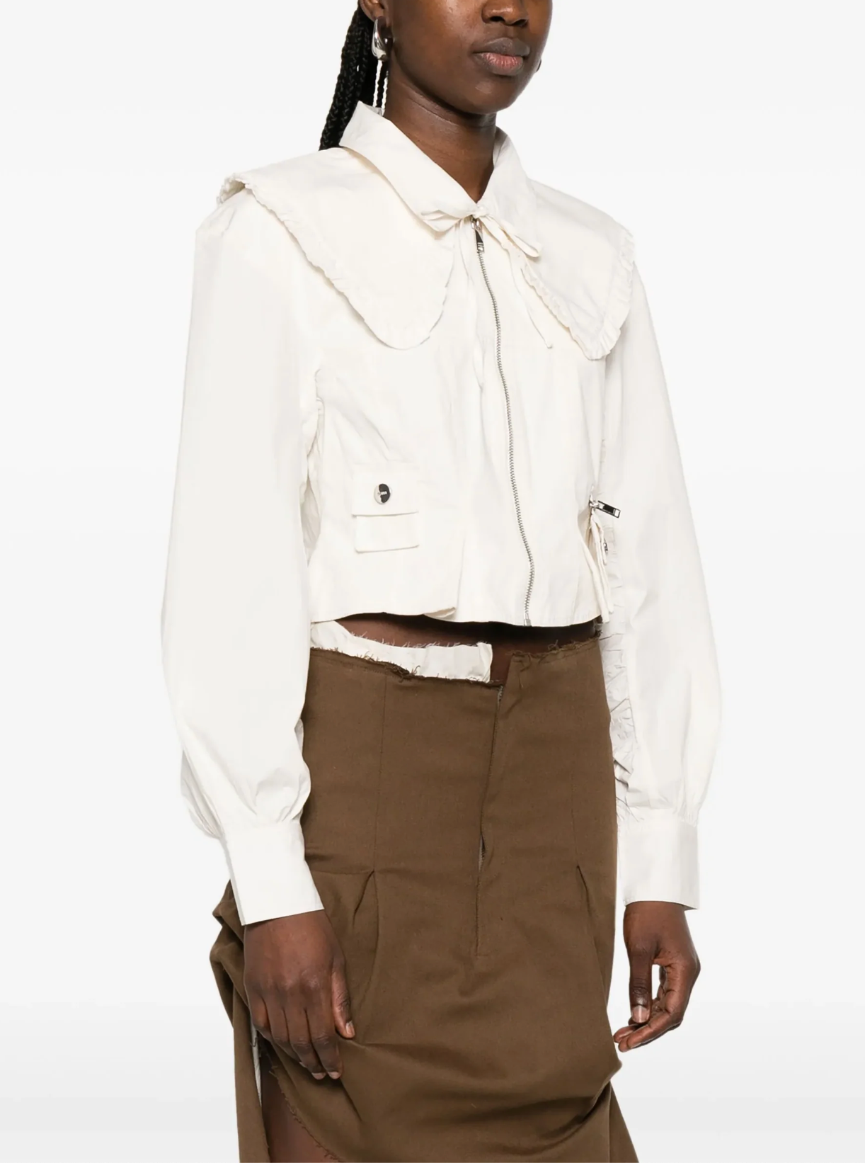 WASHED STRETCH COTTON BOMBER CORSET SHIRT EGRET