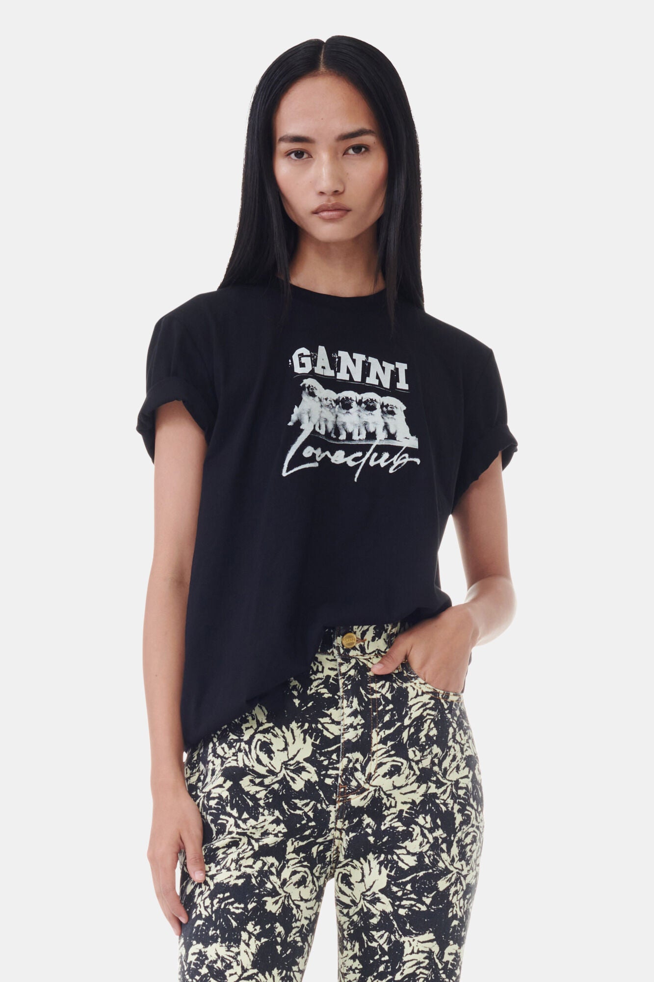 THIN JERSEY PUPPY LOVE RELAXED T-SHIRT BLACK