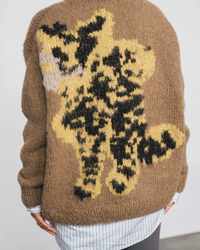 ELEPHANT, CHEETAH HAND KNITTED SWEATER BROWN