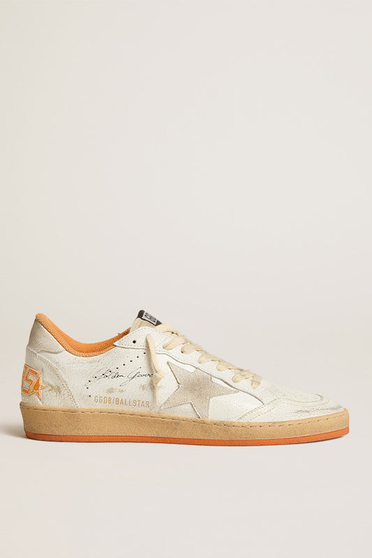 GOLDEN GOOSE BALL STAR CRACK UPPER WITH SIGNATURE NYLON TONGUE SUEDE STAR AND HEEL WHITE/BEIGE/ORANGE