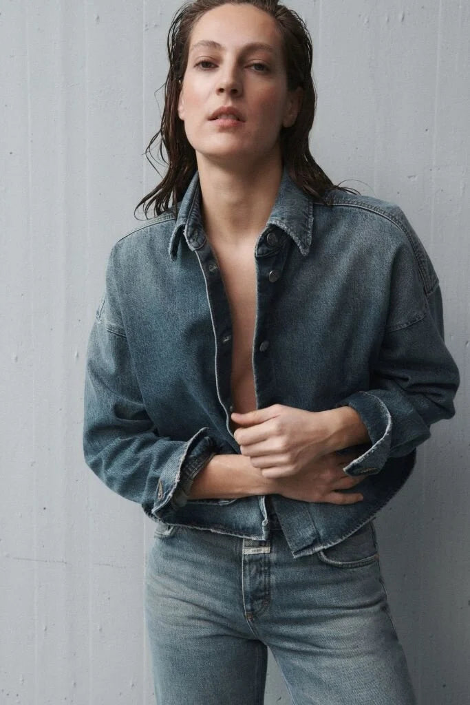 BOXY CROPPED SHIRT MID BLUE