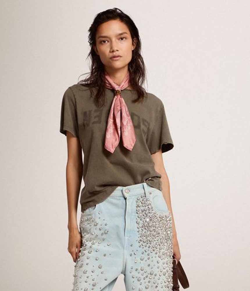 DISTRESSED COTTON JERSEY WITH LOGO DUSTY OLIVE DUSTY OLIVE