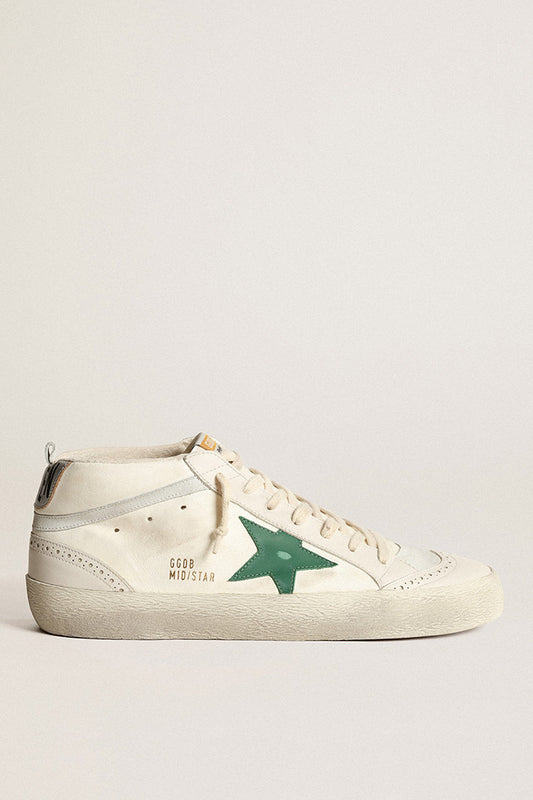 GOLDEN GOOSE  MID STAR NAPPA UPPER LEATHER TOE STAR AND SPUR HIGH FREQUENCY TONGUE SUEDE WAVE GMF00122.F004133.15426 CREAM/MILKY/GREEN/WHITE/SILVER