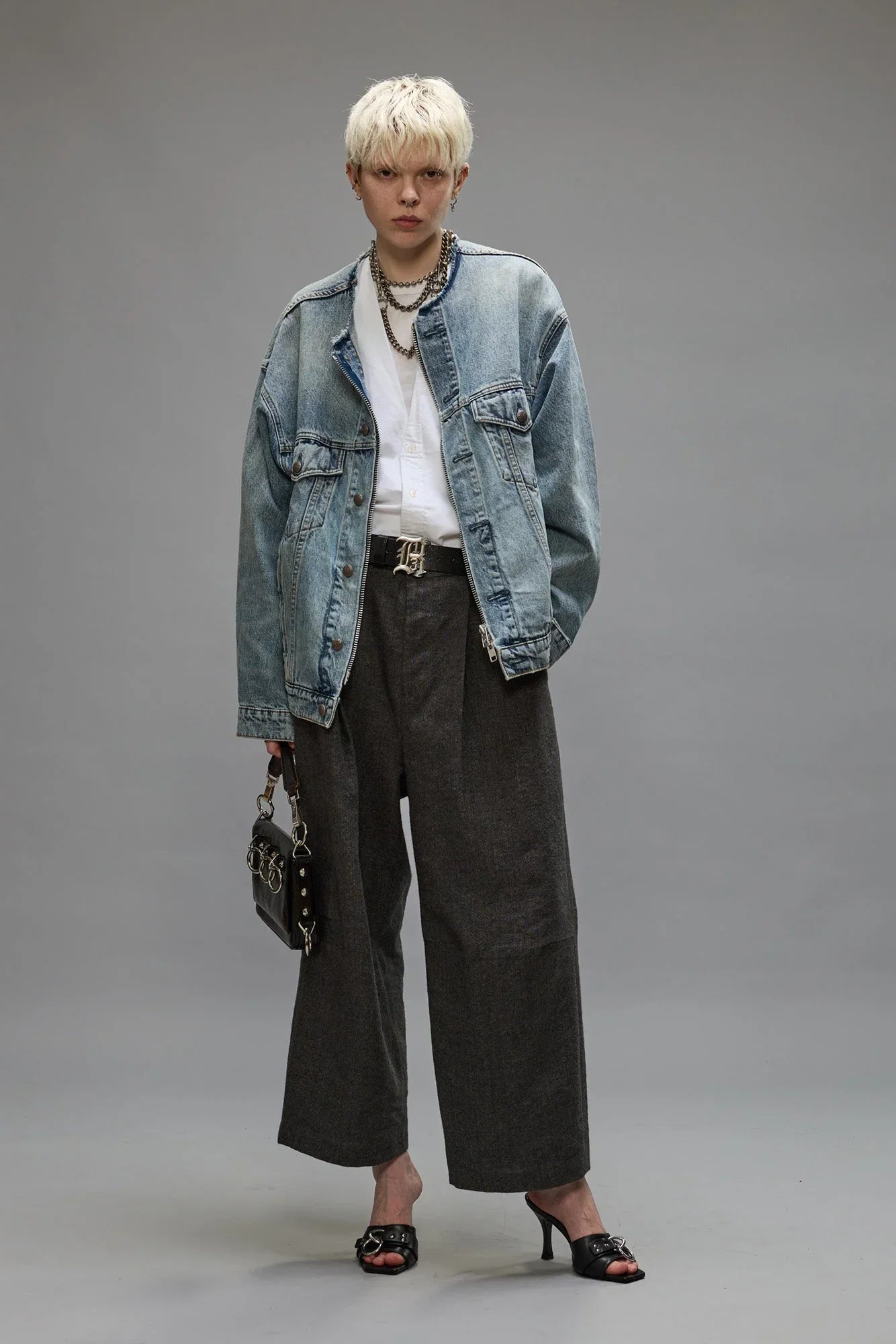 COLLARLESS ZIP-UP TRUCKER JACKET CAXTON BLUE