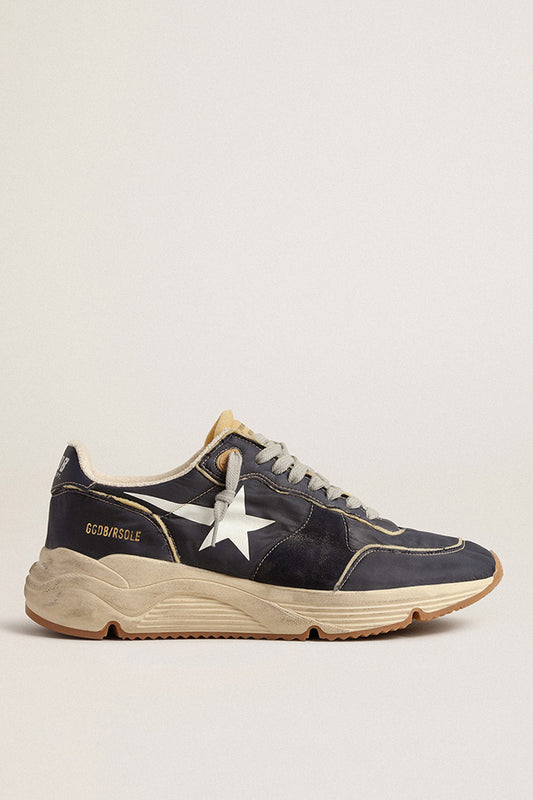 GOLDEN GOOSE RUNNING SOLE NYLON AND SUEDE UPPER NYLON TOE TOE BOX AND SPUR FOAM PRINTED STAR DARK BLUE/BEIGE/WHITE