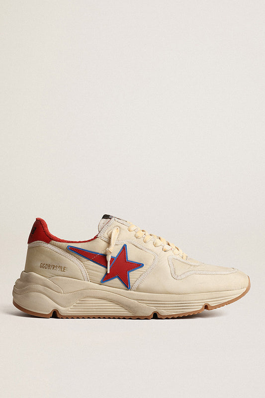 GOLDEN GOOSE  RUNNING SOLE NYLON UPPER WITH TRIMS LEATHER STAR AND HEEL BEIGE/ RED