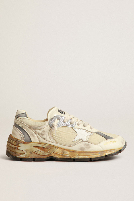 GOLDEN GOOSE  RUNNING DAD NYLON AND NAPPA UPPER WITH TRIMS LEATHER STAR GMF00199.F004071.82142 WHITE BEIGE/WHITE/SILVER