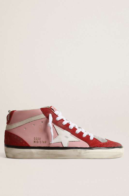 GOLDEN GOOSE  MID STAR LEATHER UPPER AND STAR SUEDE TOE AND SPUR TRIMS WAVE ANTIQUE PINK/RED/WHITE/BEIGE