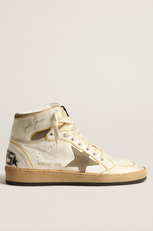 GOLDEN GOOSE  SKY STAR NAPPA UPPER SUEDE STAR NYLON TONGUE WHITE/TAUPE