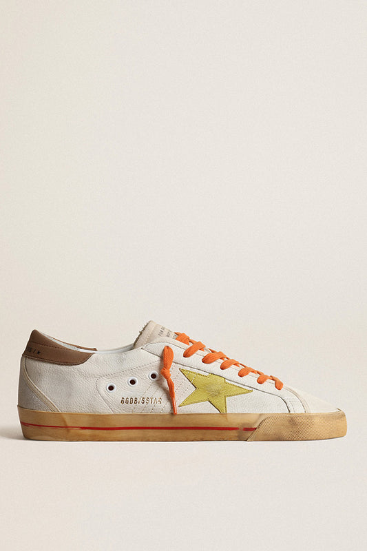 GOLDEN GOOSE  SUPER-STAR NAPPA UPPER  NYLON TOUNGE WAXED LEATHER STAR NABUK HEEL SUEDE SPUR WITH TRIM WHITE/CITRONELLE/TAUPE