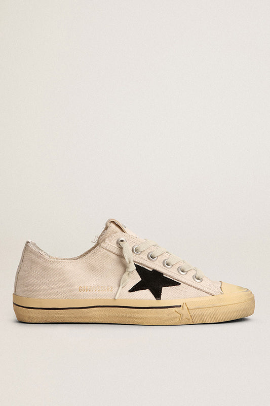 GOLDEN GOOSE V- STAR 2 CANVAS UPPER WITH EMBROIDERY RUBBER TOE SUEDE STAR LEATHER LIST WHITE/BLACK