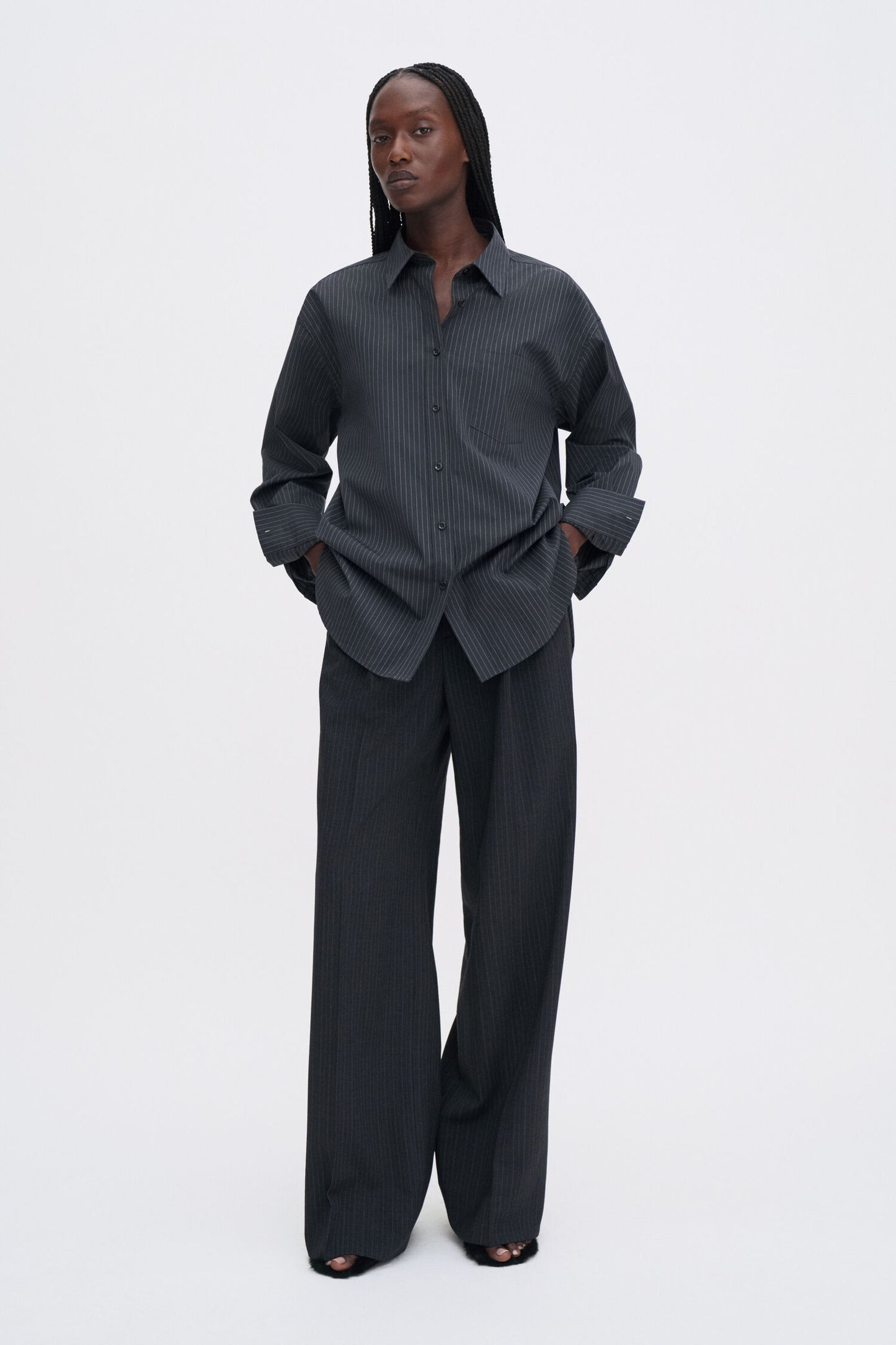 SAMMY PINSTRIPE SHIRT CHARCOAL GREY