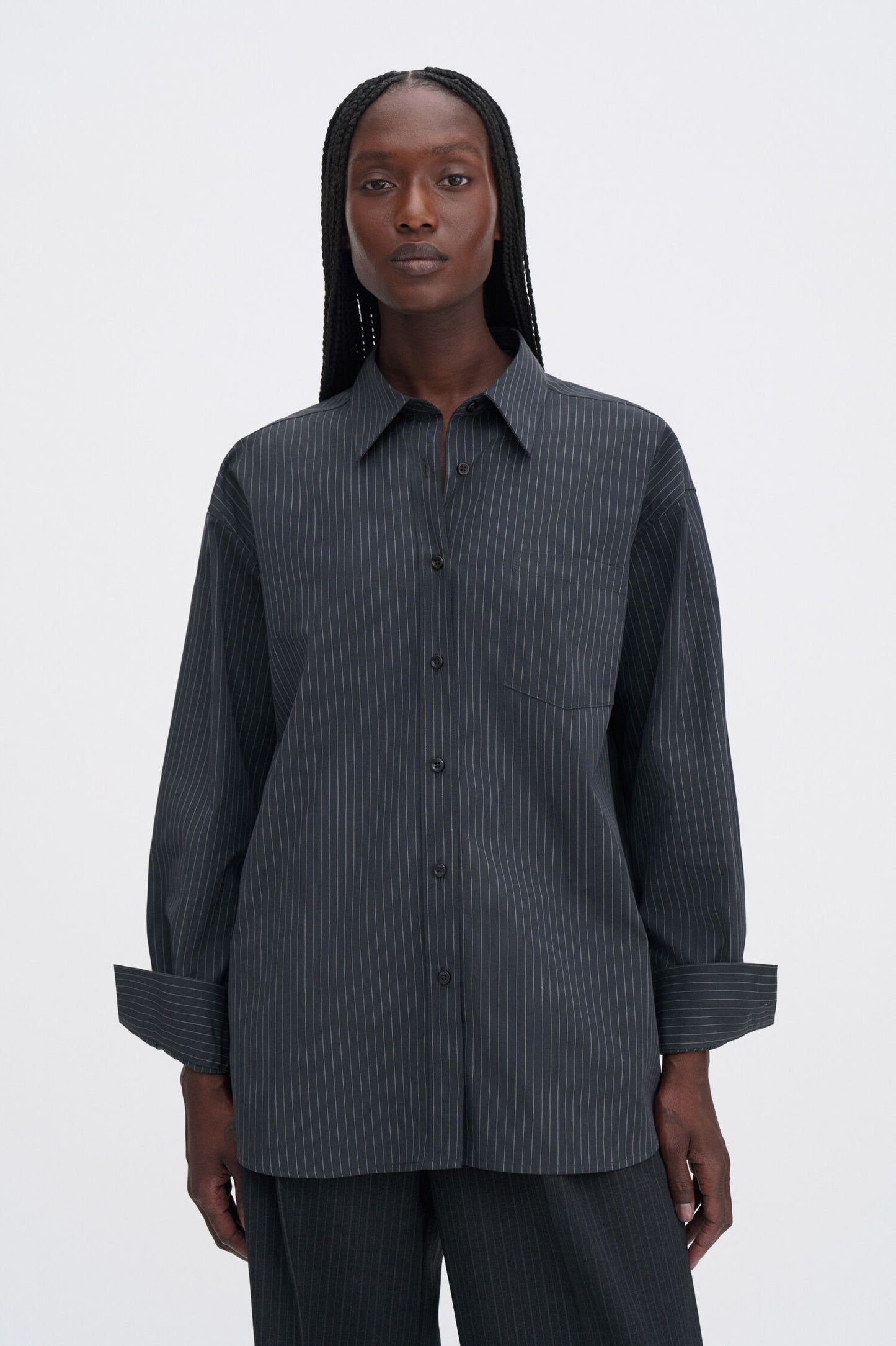 SAMMY PINSTRIPE SHIRT CHARCOAL GREY