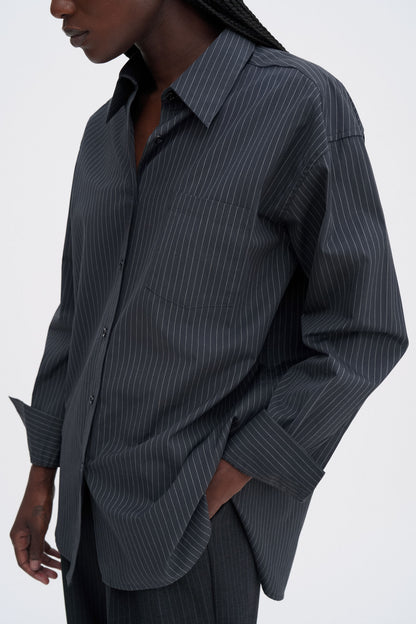 SAMMY PINSTRIPE SHIRT CHARCOAL GREY