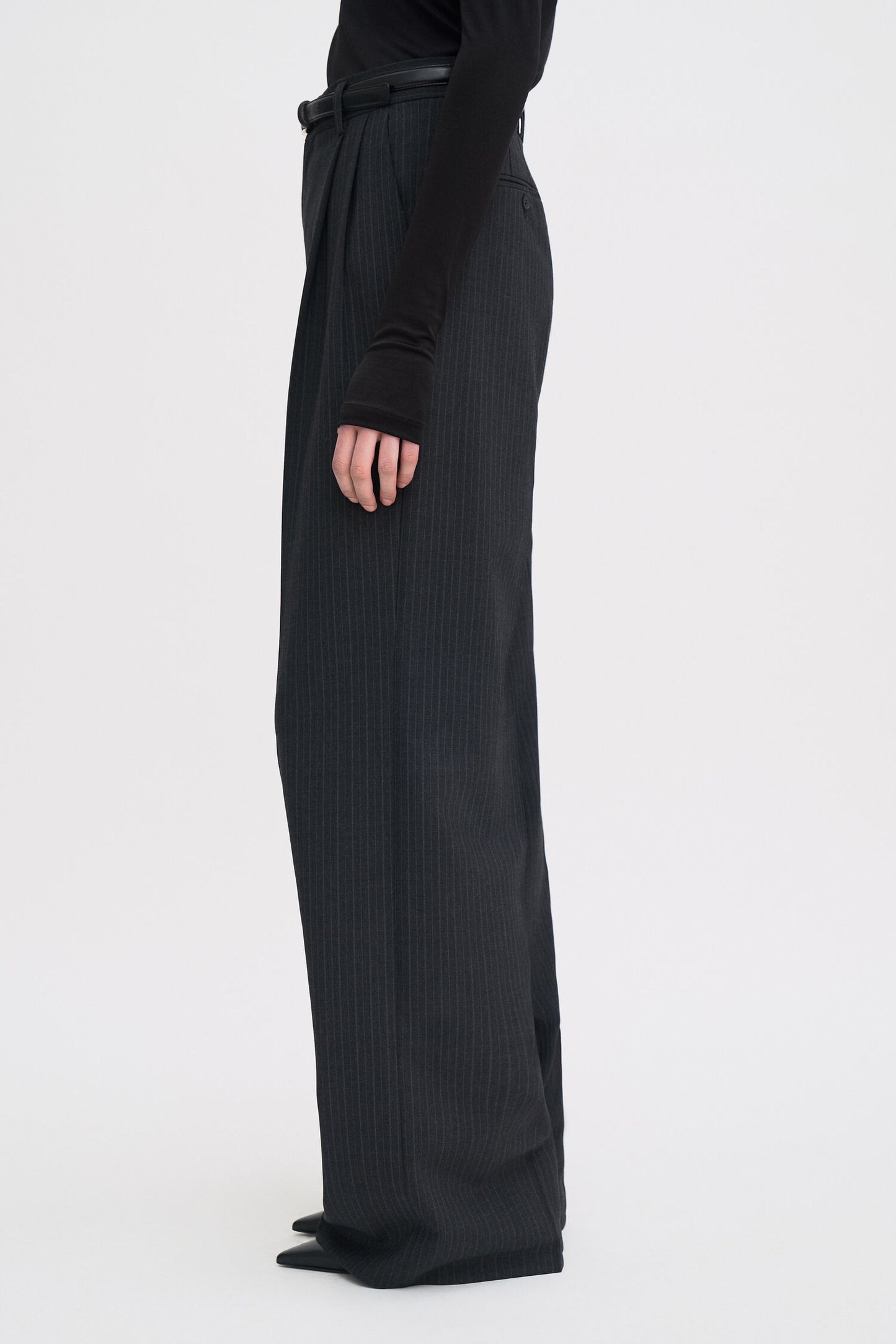 DARCEY PINSTRIPE TROUSERS ANTHRACITE MELANGE