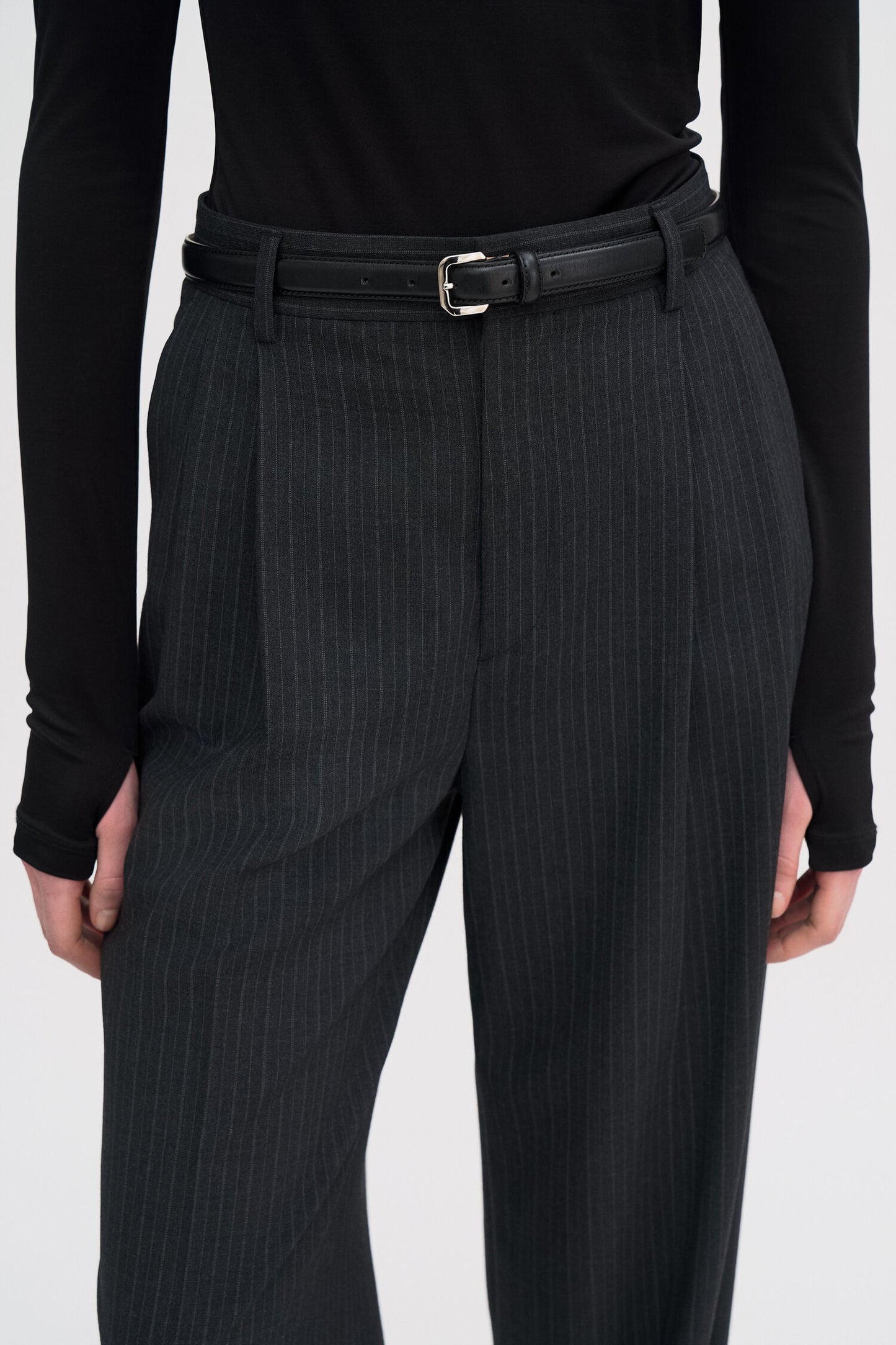 DARCEY PINSTRIPE TROUSERS ANTHRACITE MELANGE