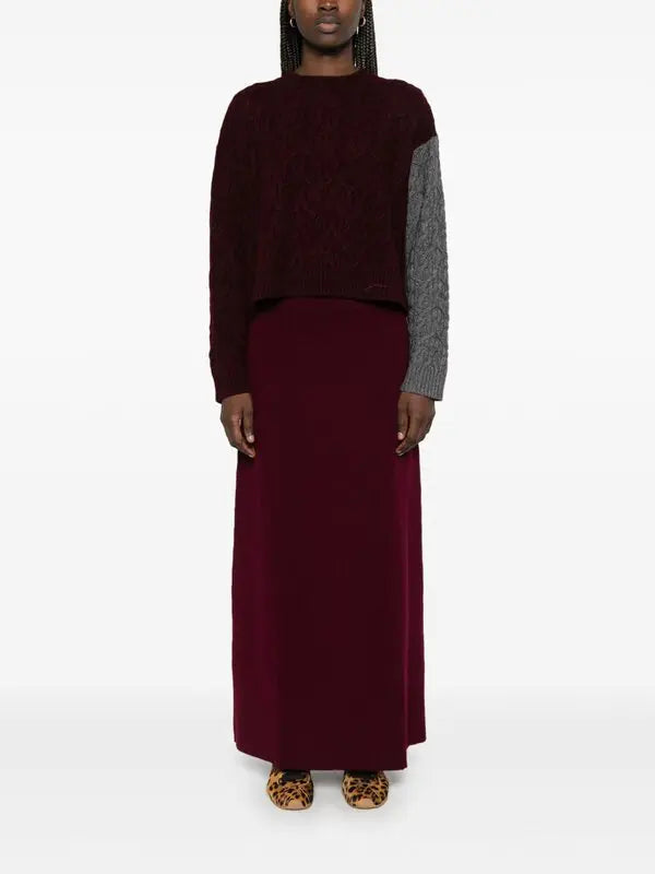 WOOL CASHMERE CABLE OVERSIZED O-NECK PULLOVER PORT ROYALE