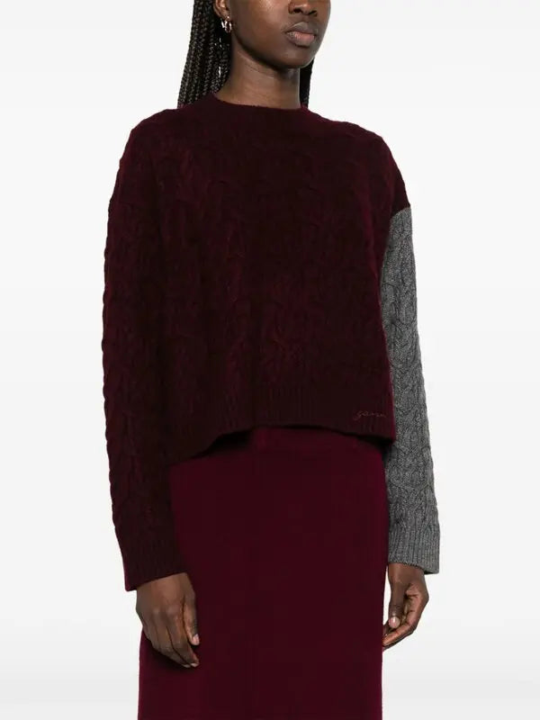 WOOL CASHMERE CABLE OVERSIZED O-NECK PULLOVER PORT ROYALE