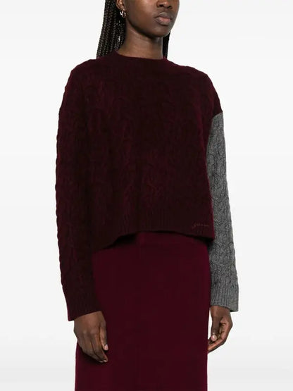 WOOL CASHMERE CABLE OVERSIZED O-NECK PULLOVER PORT ROYALE