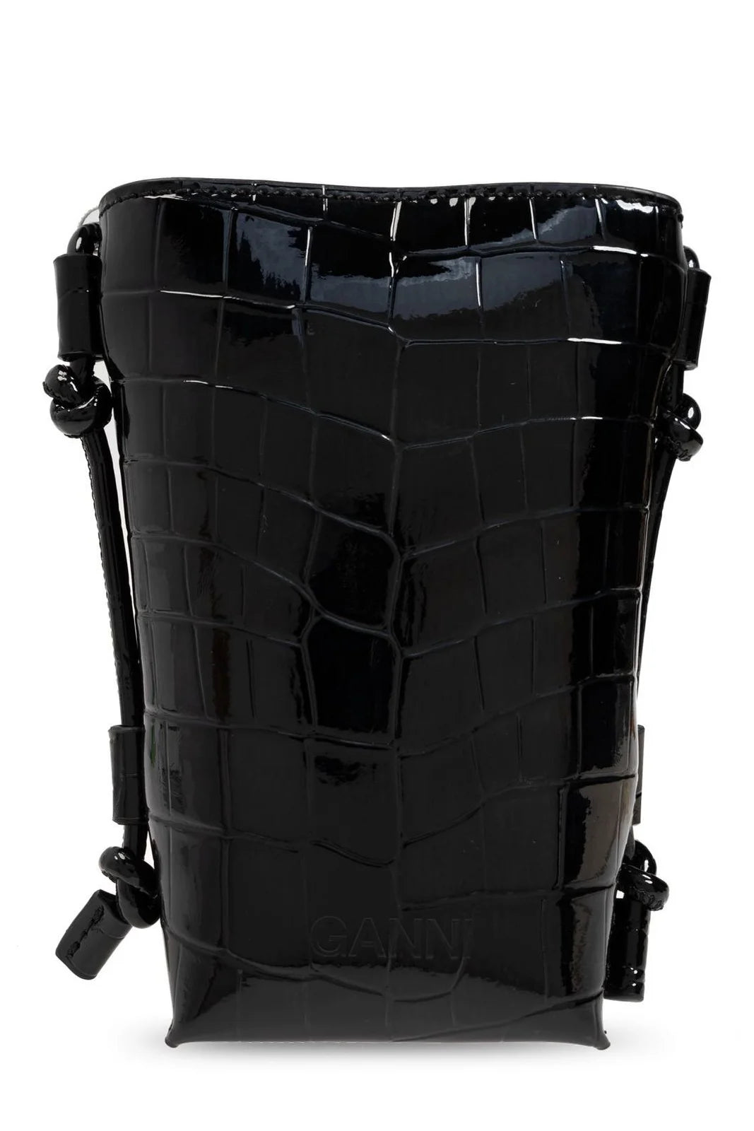 GANNI BOU CROSSBODY PATENT CROCO BLACK