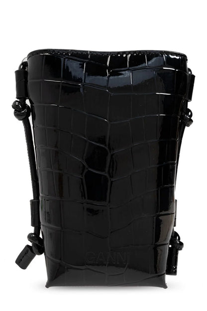 GANNI BOU CROSSBODY PATENT CROCO BLACK